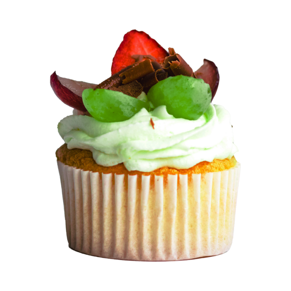 Cupcake With  Whipped Cream and Fruits on Top