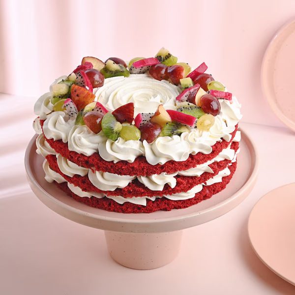 Berry Bliss Fruit Red Velvet Cake